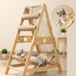 Wooden Cat Tower with Scratching Posts & Climbing Net - Image 4