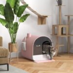 Hooded Cat Litter Box with Odor Filter and Mat - Pink - Image 2