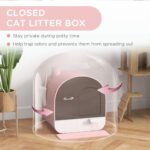 Hooded Cat Litter Box with Odor Filter and Mat - Pink - Image 5