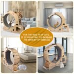 6-in-1 Indoor Cat Exercise Wheel with Natural Wood Finish - Image 2