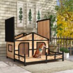 Large Rustic Wooden Dog House with Porch Deck - Image 4