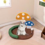 3-in-1 Multifunctional Mushroom Cat Tree with Scratch Board & Bed