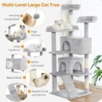 56-Inch Grey Multi-Level Cat Tree Tower with Scratching Posts - Image 7
