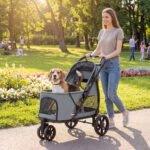 Gray 3-Wheel Pet Stroller for Medium Dogs with Quick Fold