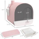 Hooded Cat Litter Box with Odor Filter and Mat - Pink - Image 6