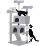 56-Inch Grey Multi-Level Cat Tree Tower with Scratching Posts