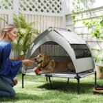 Elevated Outdoor Dog Bed with Canopy and Cooling Pad