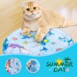 Inflatable Cat Water Playmat with Ocean and Shark Designs