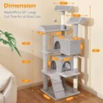 56-Inch Grey Multi-Level Cat Tree Tower with Scratching Posts - Image 9