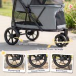 Gray 3-Wheel Pet Stroller for Medium Dogs with Quick Fold - Image 7