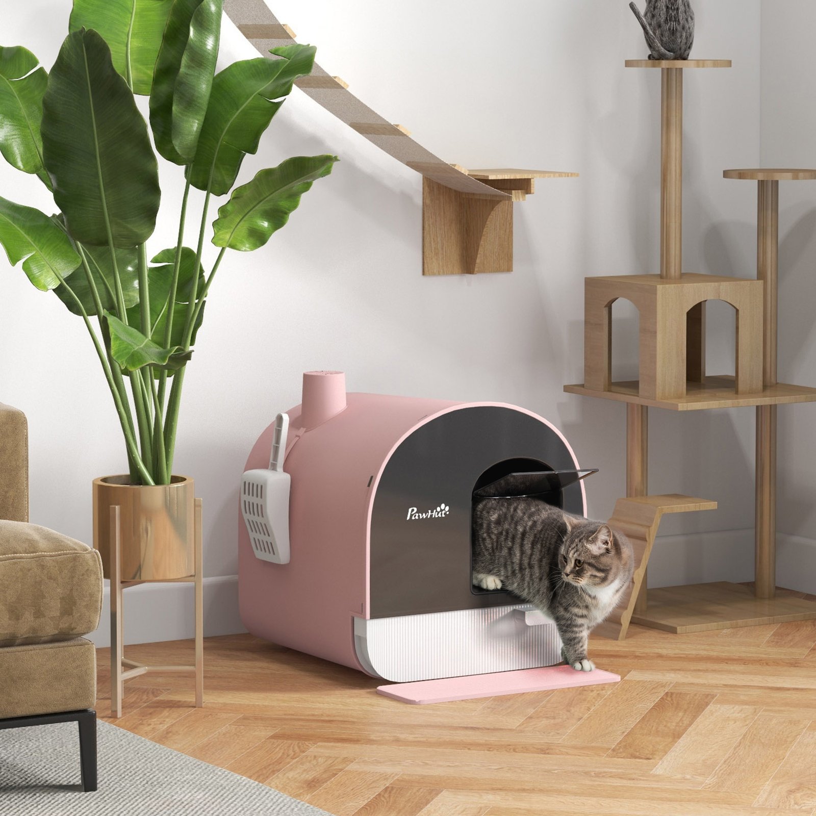 f76f4951-24f2-48de-95f5-12821fd46868.jpg Hooded Cat Litter Box with Odor Filter and Mat - Pink - Image 1
