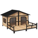 Large Rustic Wooden Dog House with Porch Deck - Image 7